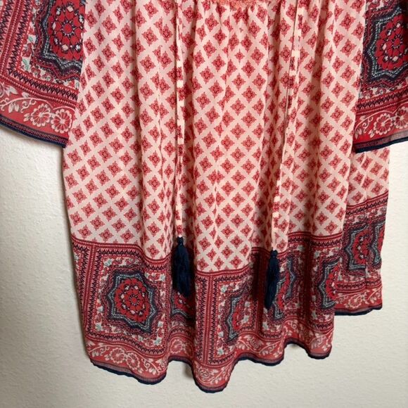 Knox Rose Blouse Women's Large V-Neck Short Sleeve Cottage Boho Sheer Top - Picture 3 of 8